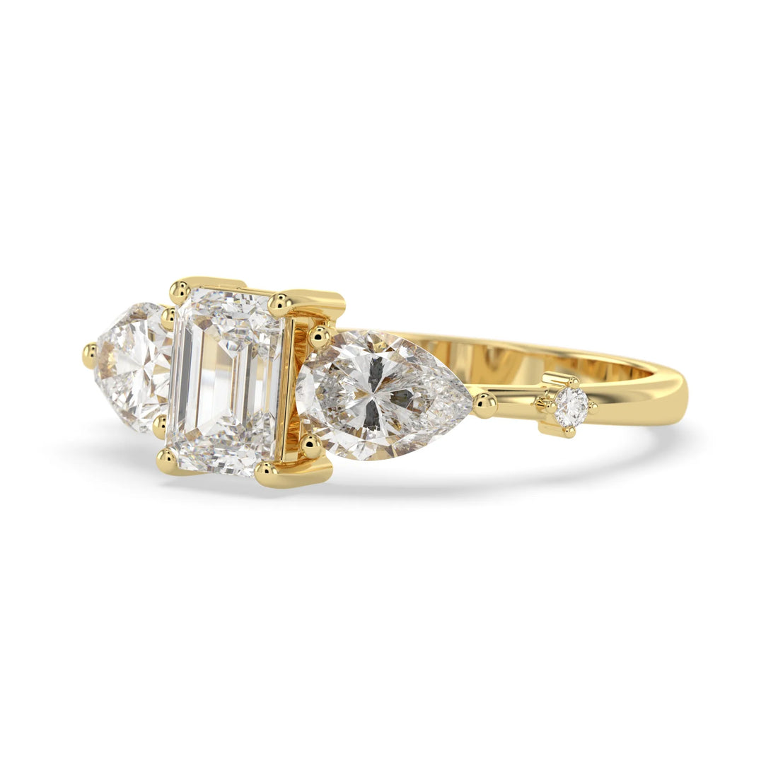 OctaPearl 1.00 ct Emerald Three Stone Lab Grown Diamond Engagement Ring