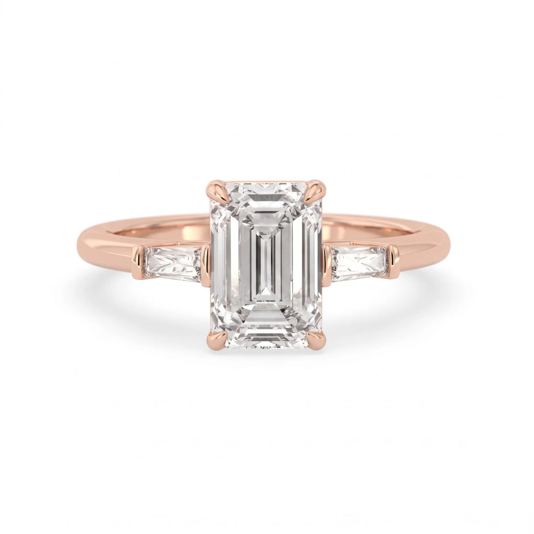 OctaPearl 2 ct Emerald Three Stone Lab Grown Diamond Engagement Ring