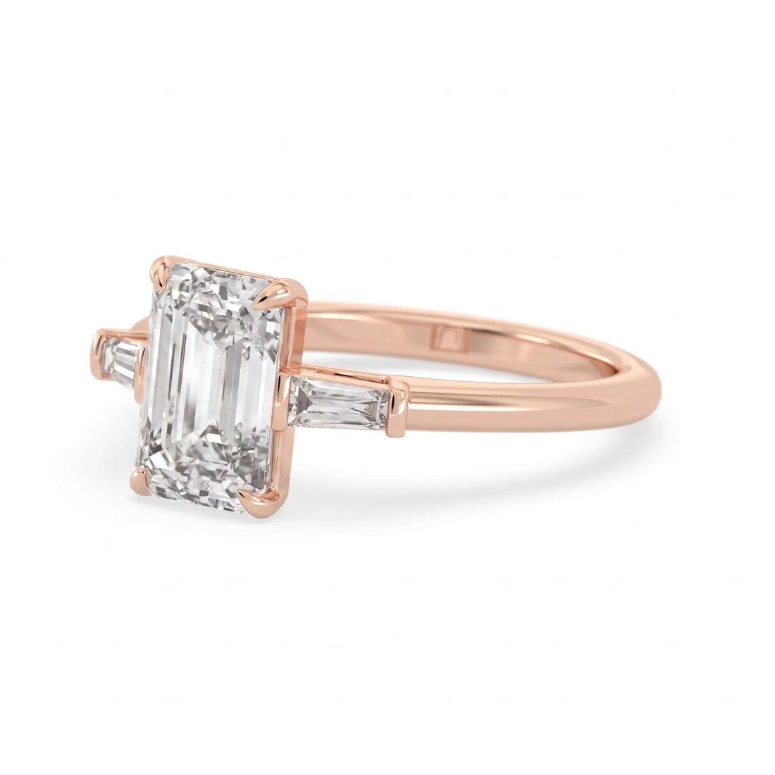 OctaPearl 2 ct Emerald Three Stone Lab Grown Diamond Engagement Ring