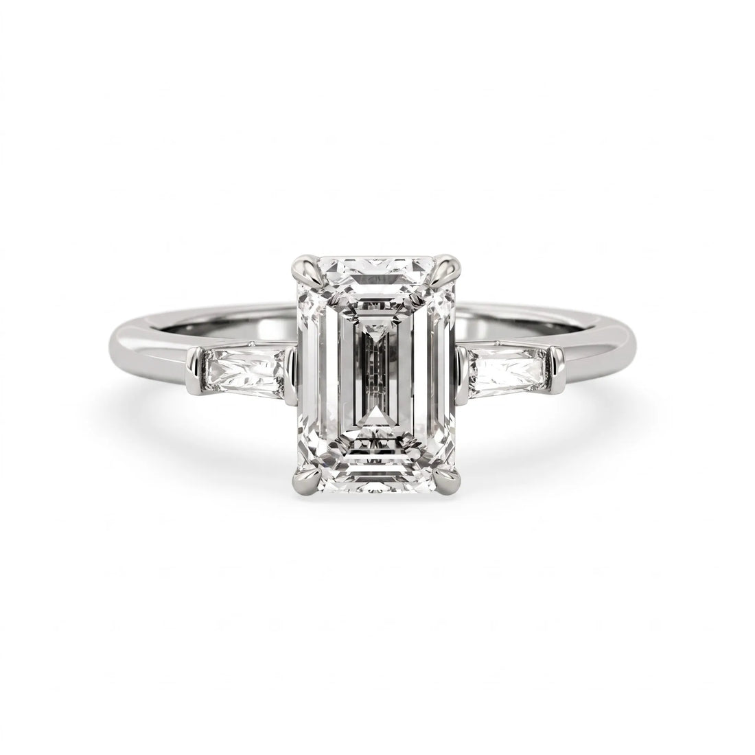 OctaPearl 2 ct Emerald Three Stone Lab Grown Diamond Engagement Ring