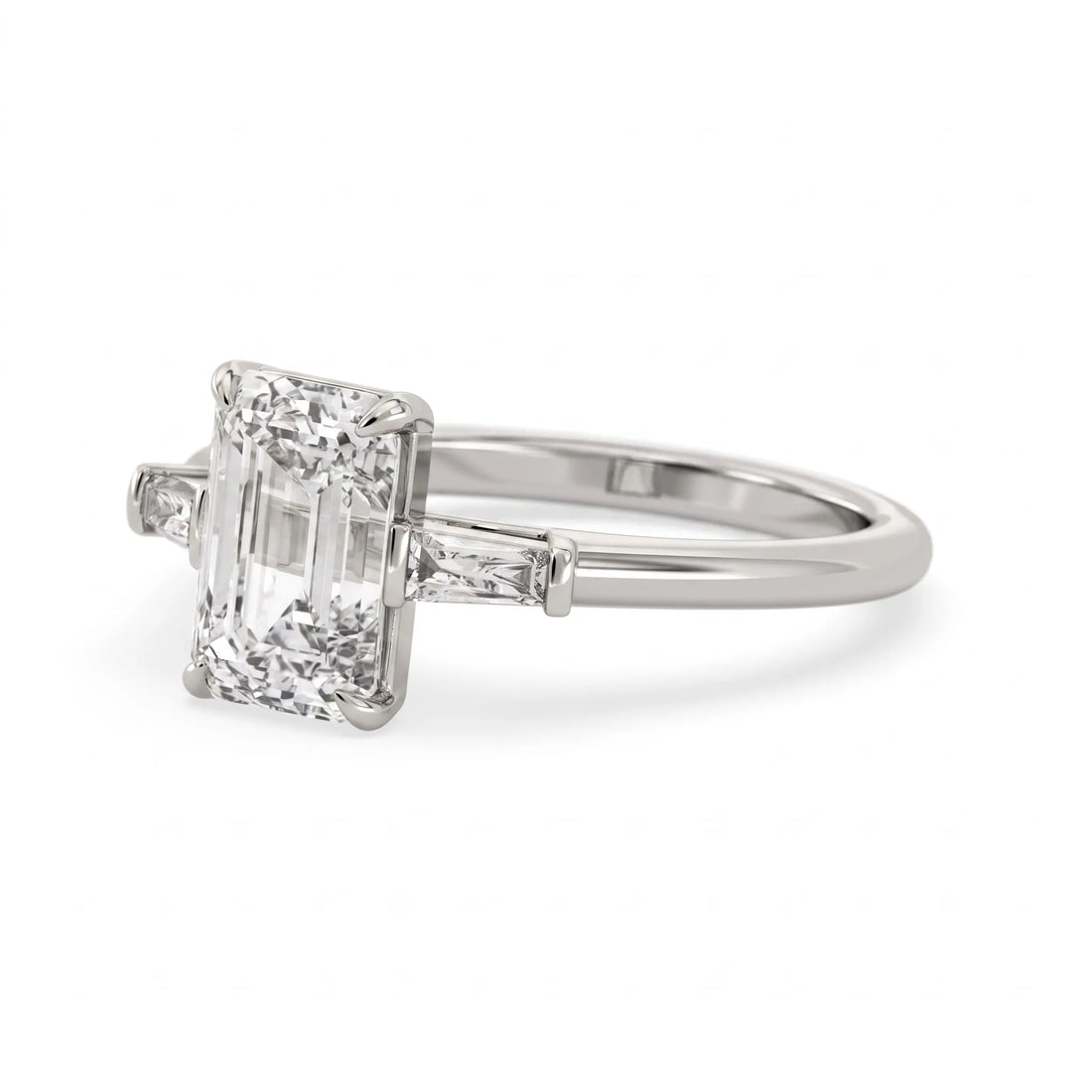 OctaPearl 2 ct Emerald Three Stone Lab Grown Diamond Engagement Ring