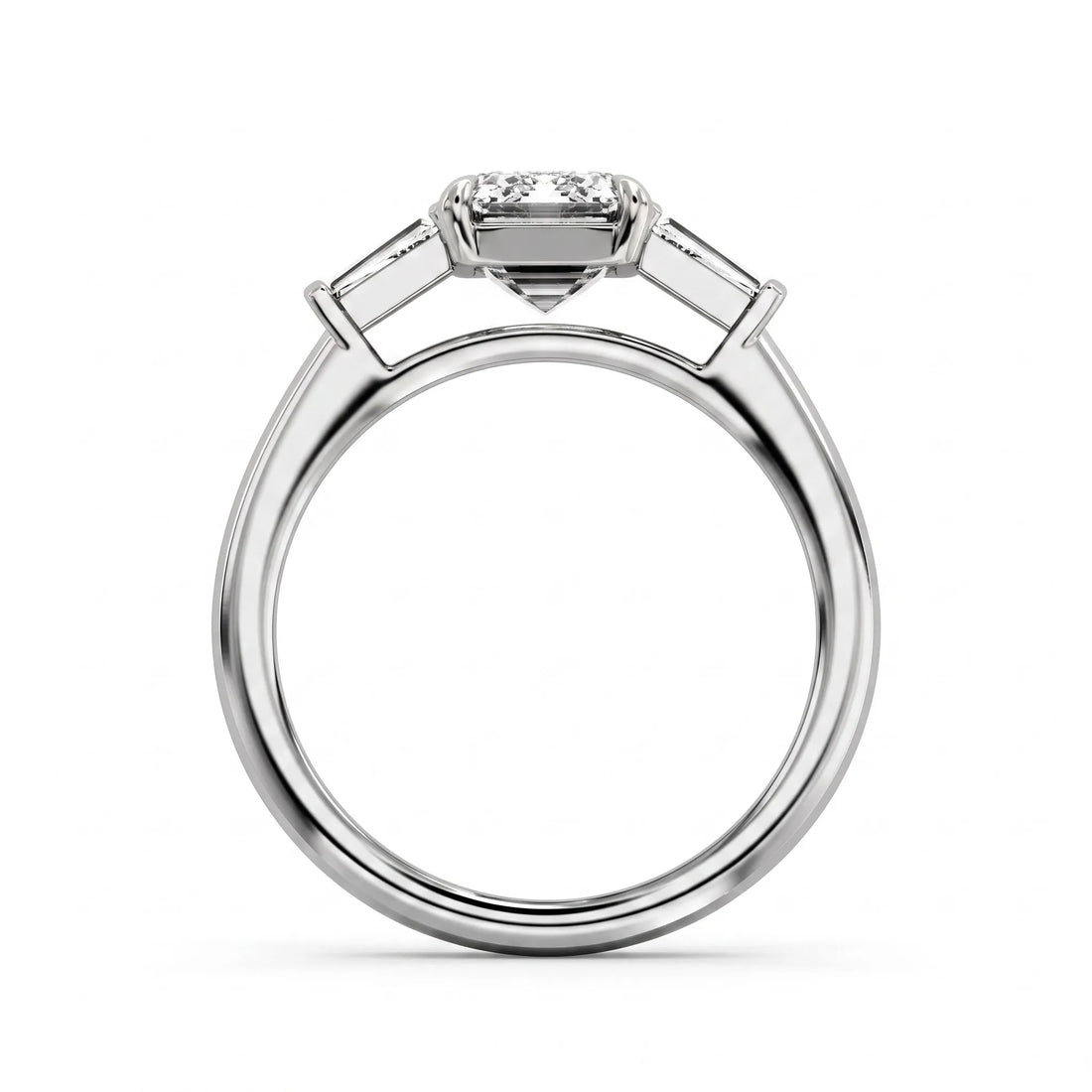 OctaPearl 2 ct Emerald Three Stone Lab Grown Diamond Engagement Ring