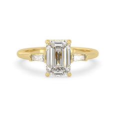 OctaPearl 2 ct Emerald Three Stone Lab Grown Diamond Engagement Ring