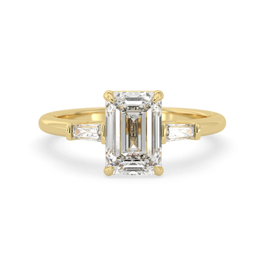 OctaPearl 2 ct Emerald Three Stone Lab Grown Diamond Engagement Ring