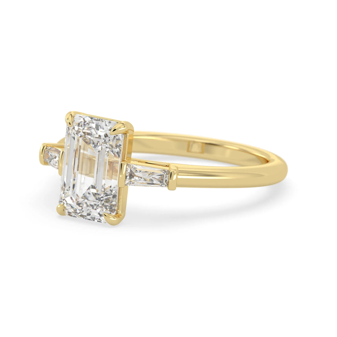 OctaPearl 2 ct Emerald Three Stone Lab Grown Diamond Engagement Ring