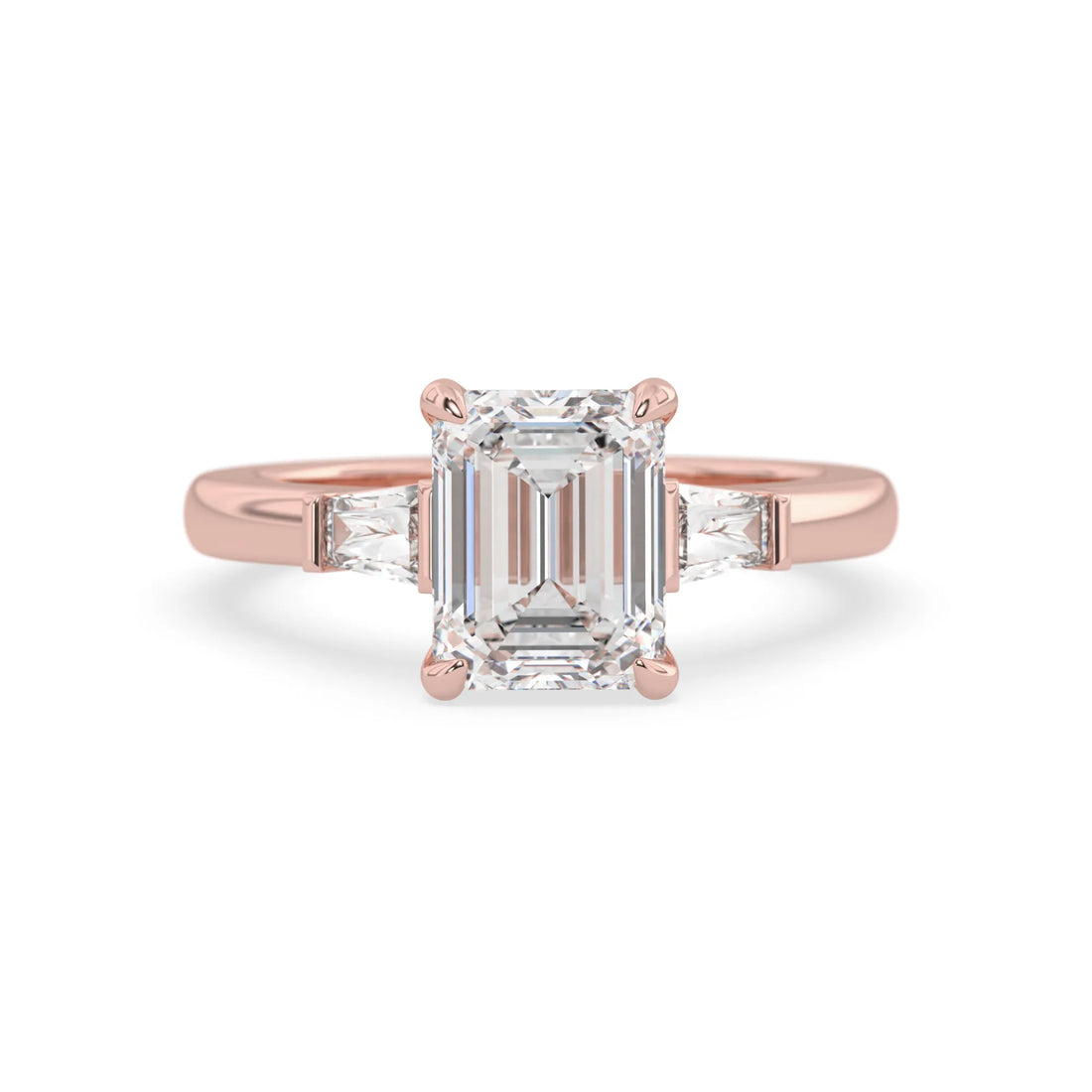 OctaPearl 2.5 ct Emerald Lab Grown Diamond Three Stone Engagement Ring