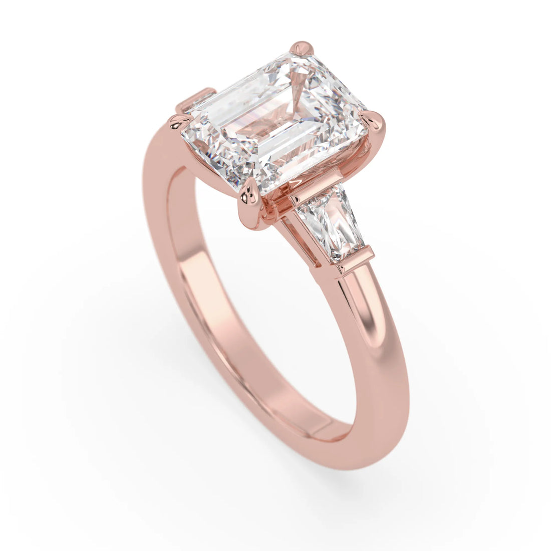 OctaPearl 2.5 ct Emerald Lab Grown Diamond Three Stone Engagement Ring