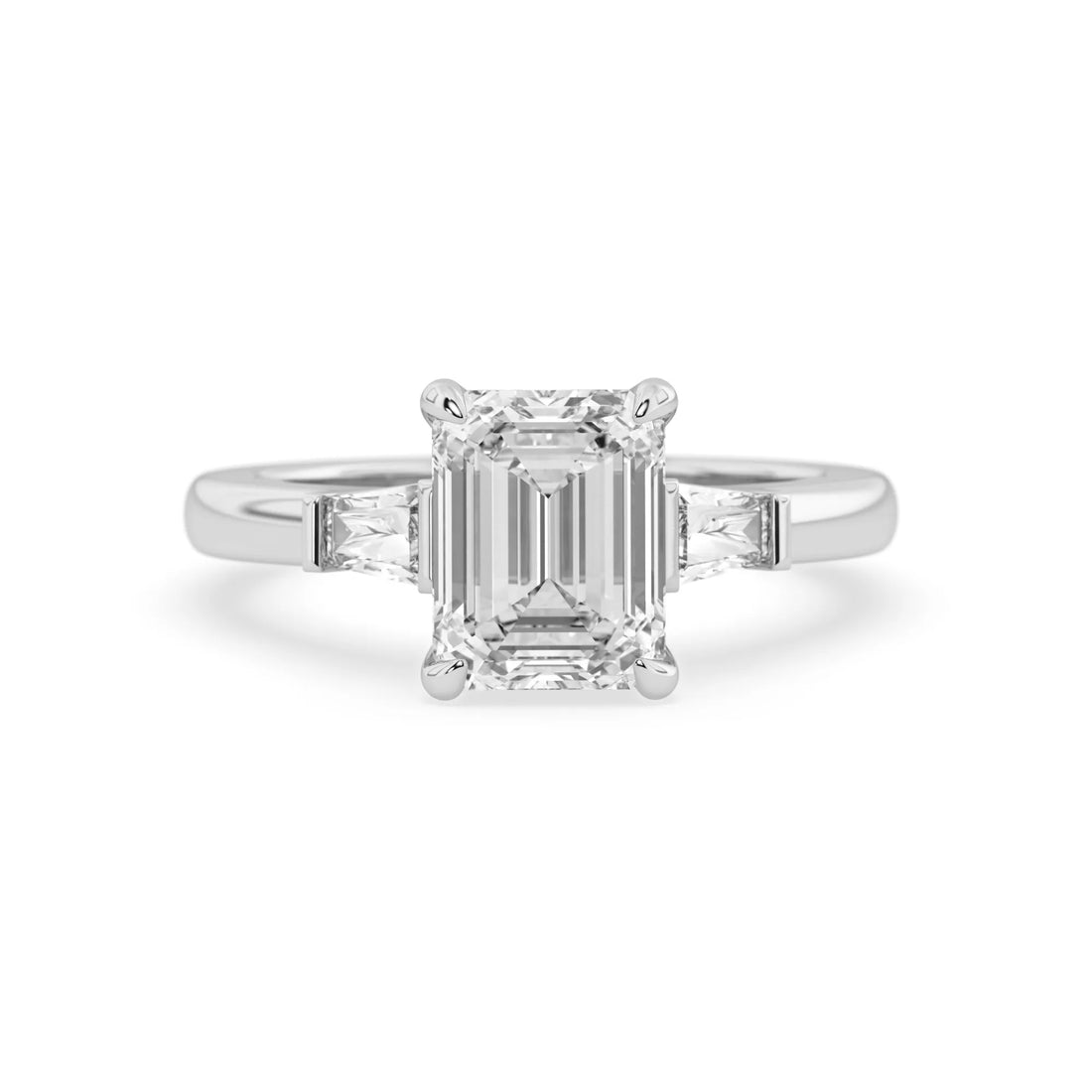 OctaPearl 2.5 ct Emerald Lab Grown Diamond Three Stone Engagement Ring