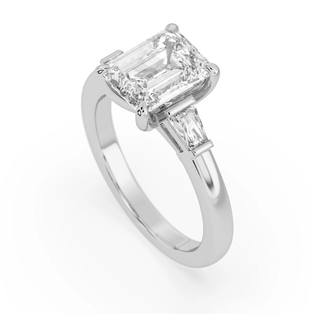 OctaPearl 2.5 ct Emerald Lab Grown Diamond Three Stone Engagement Ring