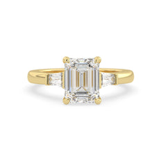 OctaPearl 2.5 ct Emerald Lab Grown Diamond Three Stone Engagement Ring