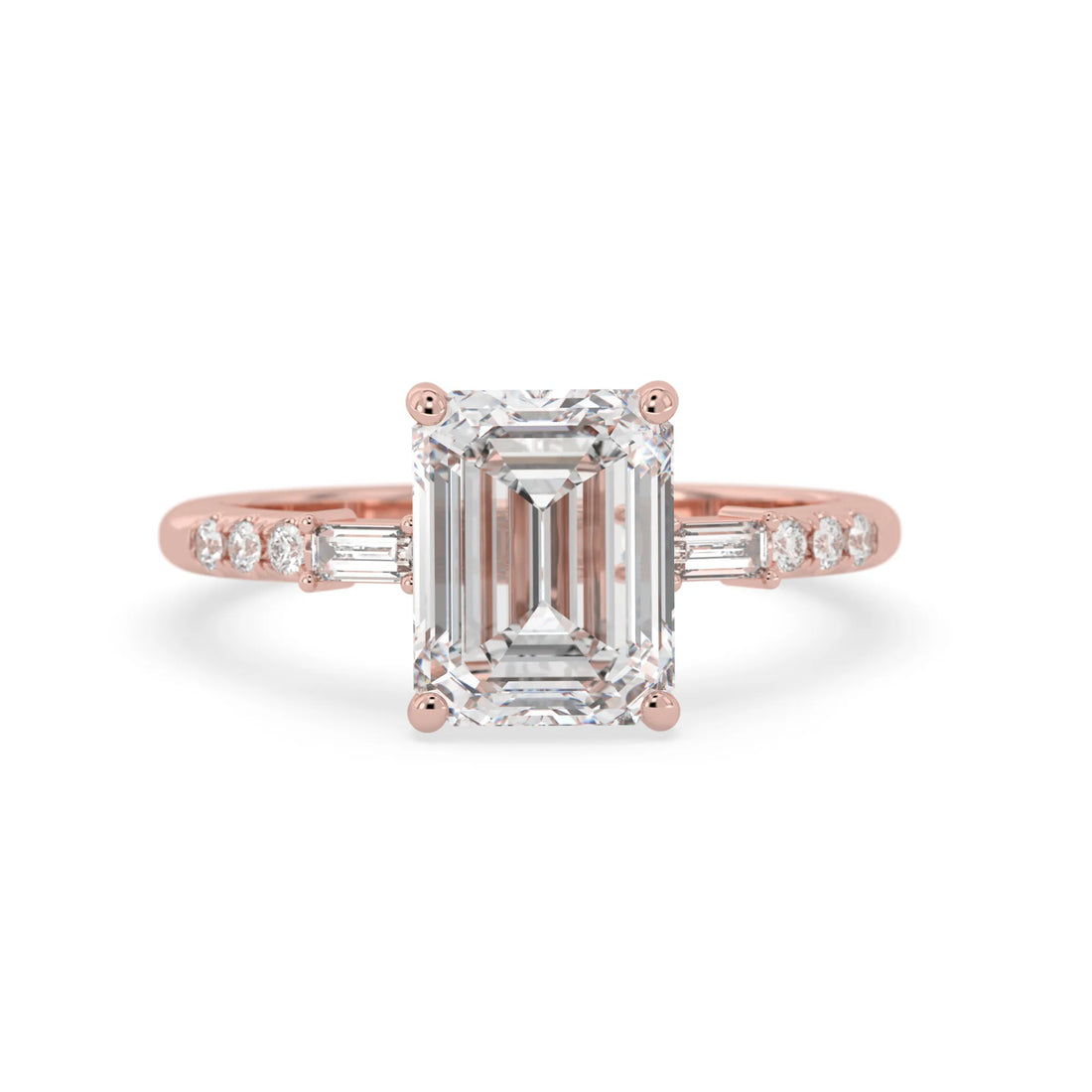 OctaPearl 2.5 ct Emerald Three Stone Lab Grown Diamond Pave Engagement Ring