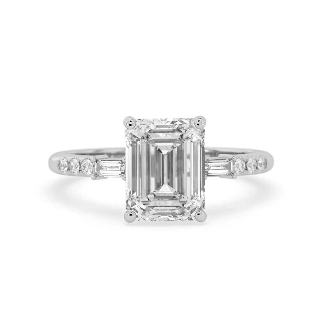 OctaPearl 2.5 ct Emerald Three Stone Lab Grown Diamond Pave Engagement Ring