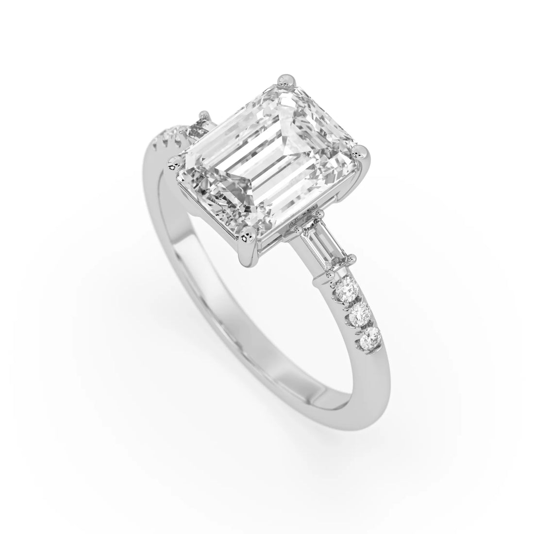 OctaPearl 2.5 ct Emerald Three Stone Lab Grown Diamond Pave Engagement Ring