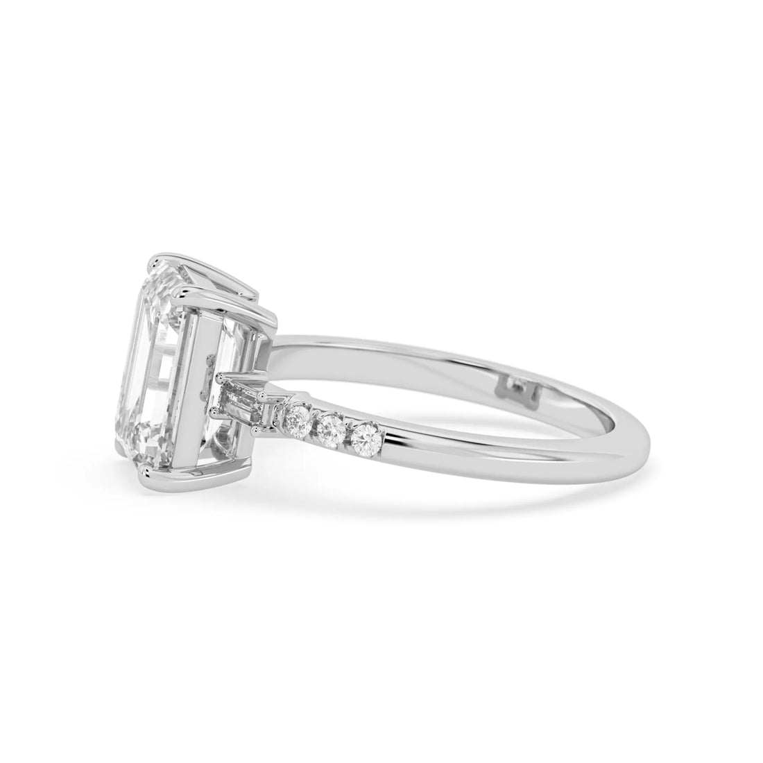 OctaPearl 2.5 ct Emerald Three Stone Lab Grown Diamond Pave Engagement Ring