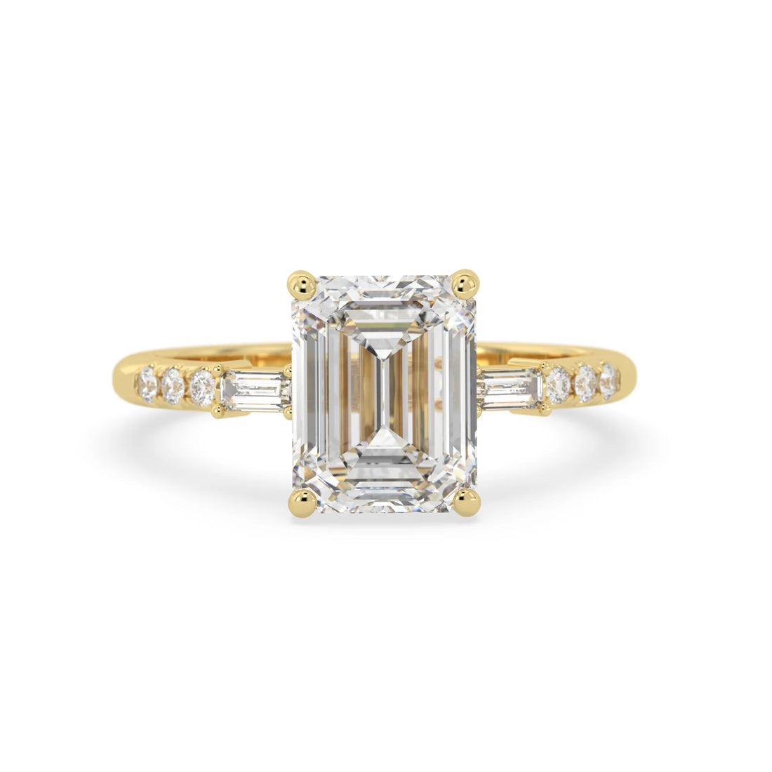 OctaPearl 2.5 ct Emerald Three Stone Lab Grown Diamond Pave Engagement Ring