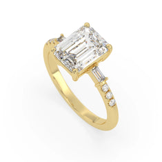 OctaPearl 2.5 ct Emerald Three Stone Lab Grown Diamond Pave Engagement Ring - alternate view
