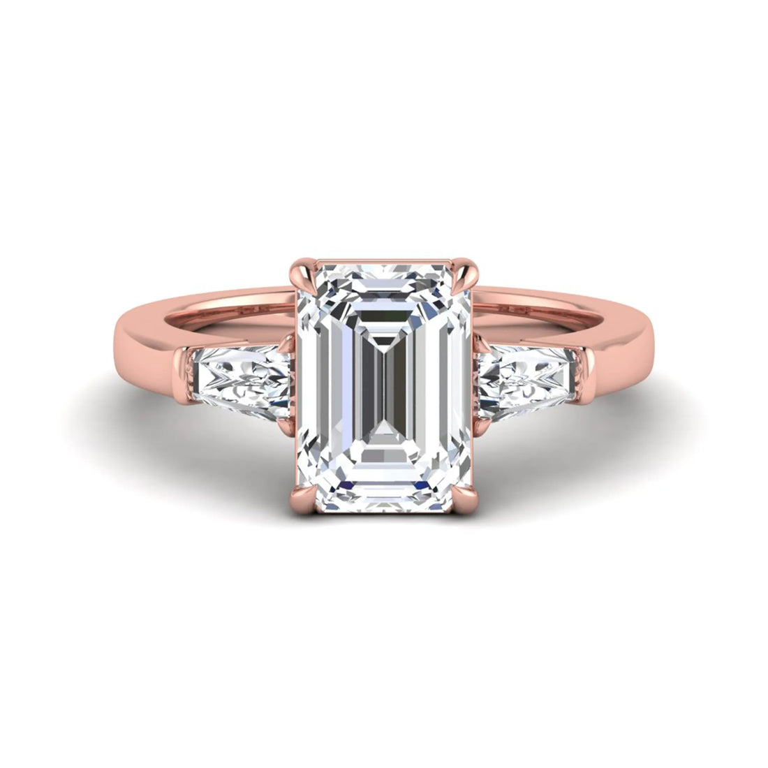 OctaPearl 3 ct Emerald Three Stone Prong Set Lab Grown Diamond Engagement Ring