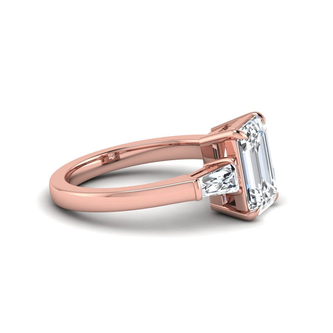 OctaPearl 3 ct Emerald Three Stone Prong Set Lab Grown Diamond Engagement Ring
