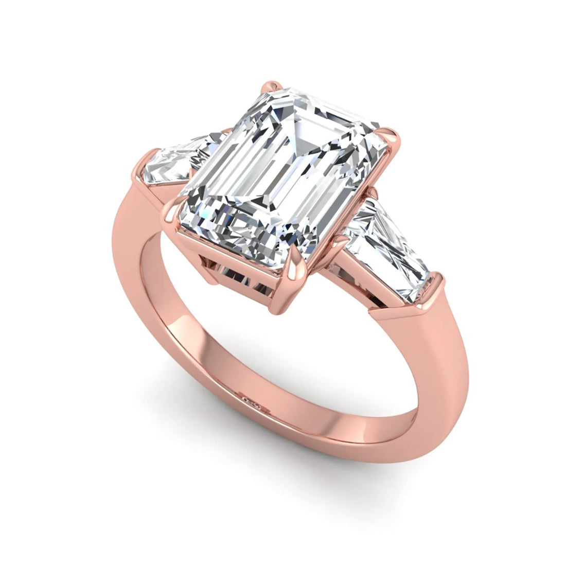OctaPearl 3 ct Emerald Three Stone Prong Set Lab Grown Diamond Engagement Ring