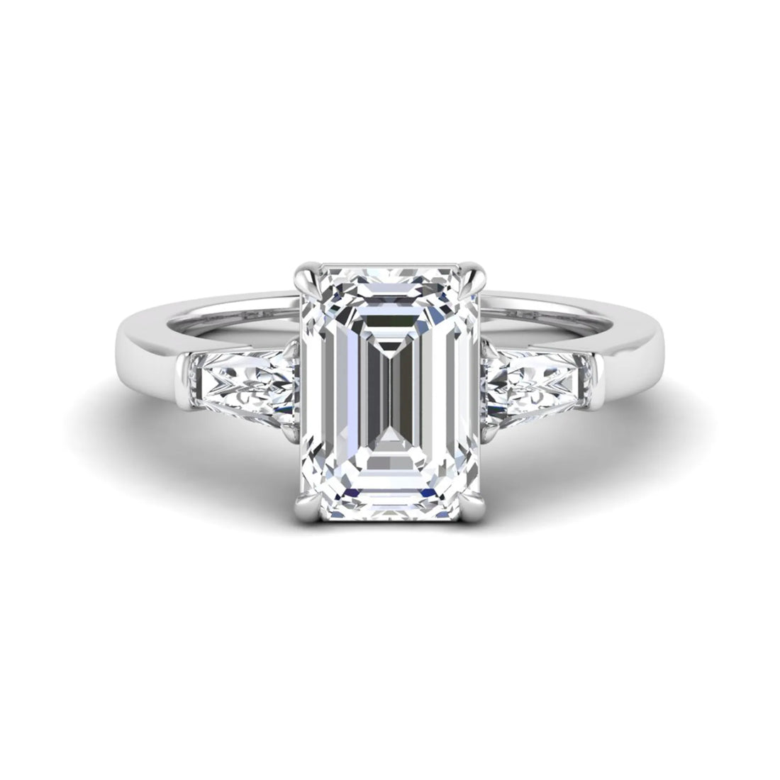 OctaPearl 3 ct Emerald Three Stone Prong Set Lab Grown Diamond Engagement Ring