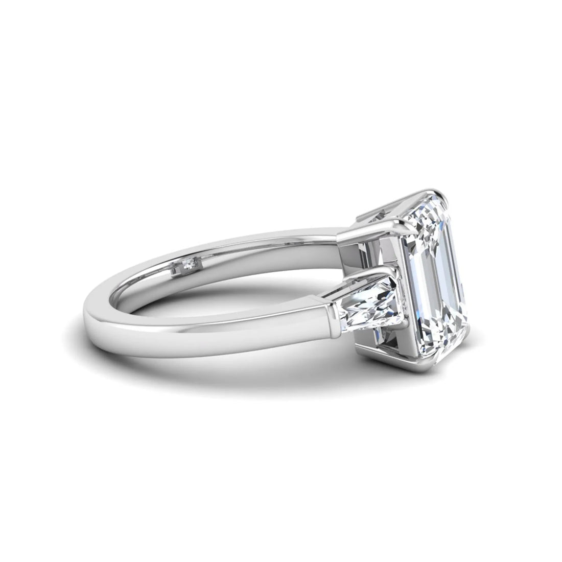 OctaPearl 3 ct Emerald Three Stone Prong Set Lab Grown Diamond Engagement Ring