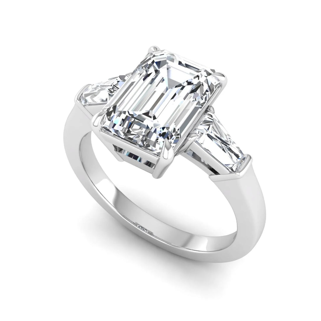OctaPearl 3 ct Emerald Three Stone Prong Set Lab Grown Diamond Engagement Ring