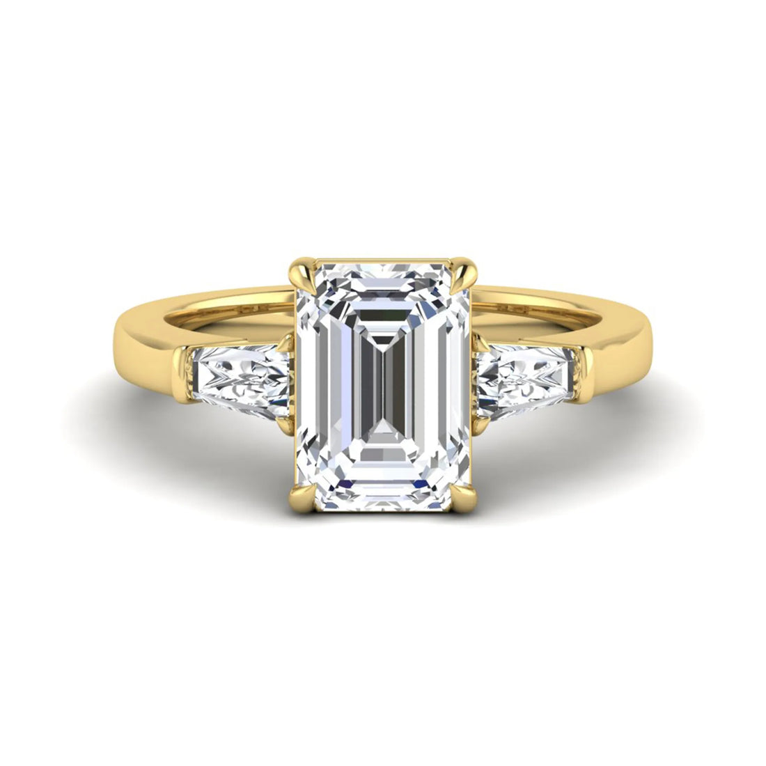 OctaPearl 3 ct Emerald Three Stone Prong Set Lab Grown Diamond Engagement Ring