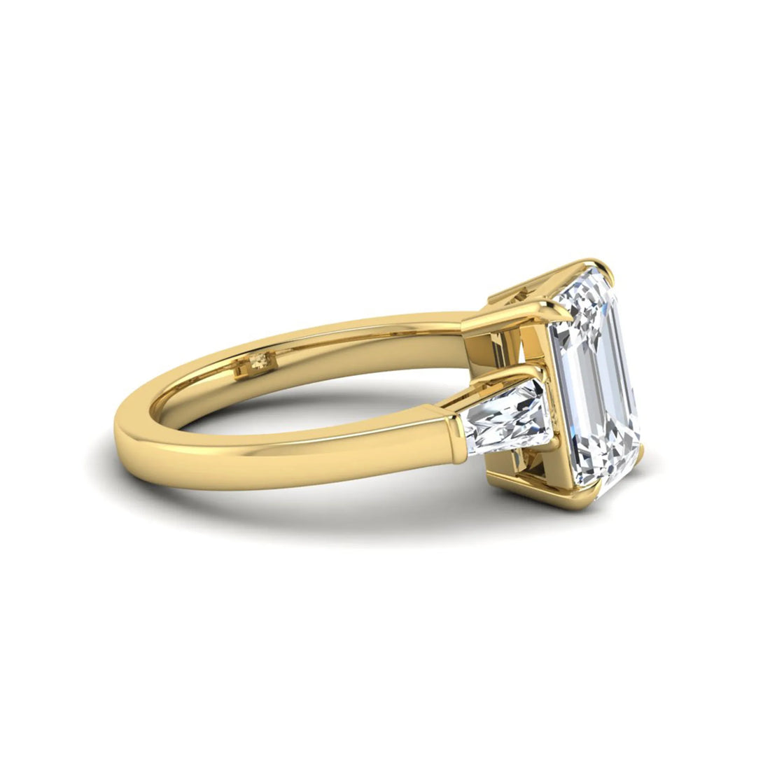 OctaPearl 3 ct Emerald Three Stone Prong Set Lab Grown Diamond Engagement Ring
