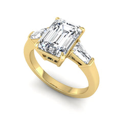 OctaPearl 3 ct Emerald Three Stone Prong Set Lab Grown Diamond Engagement Ring - alternate view