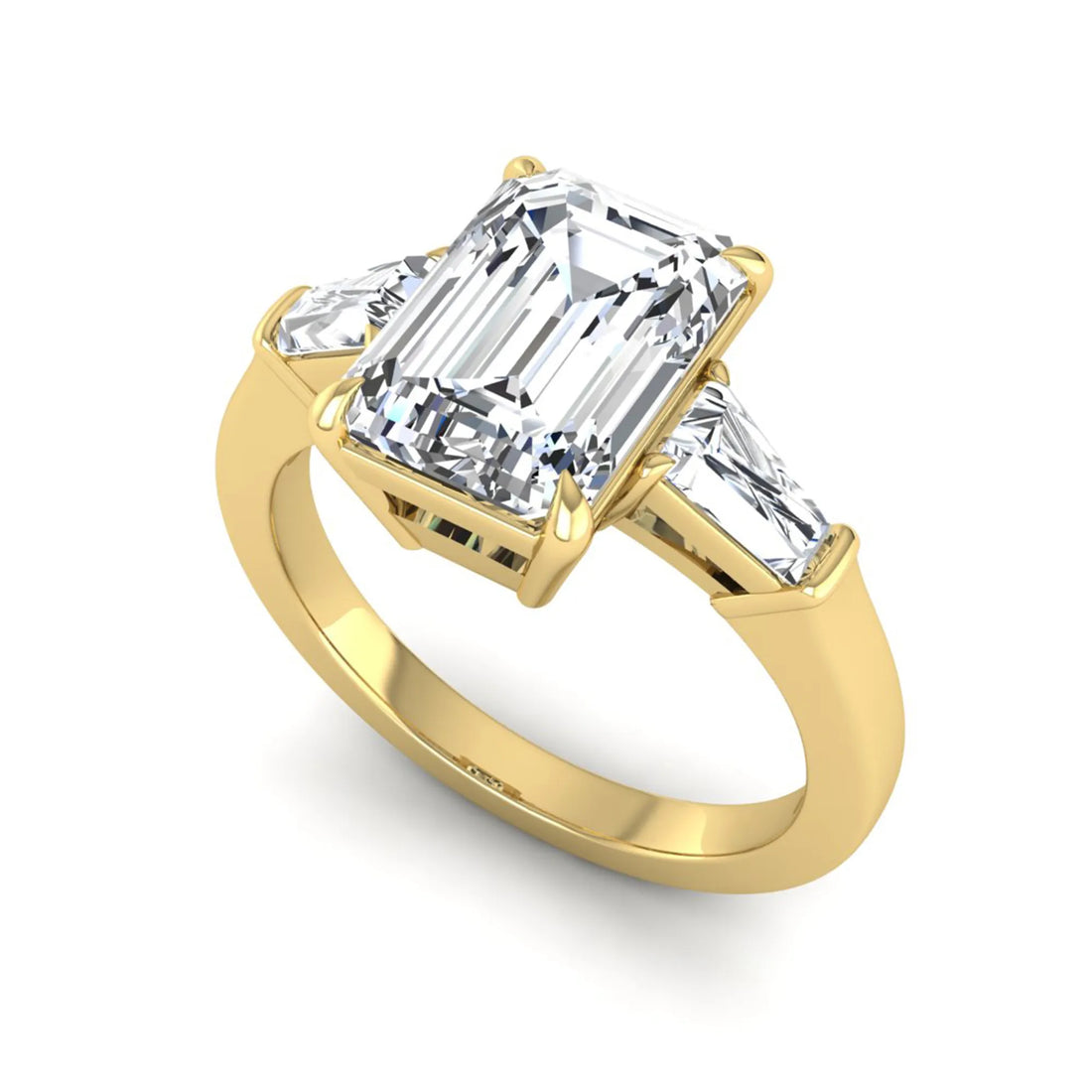 OctaPearl 3 ct Emerald Three Stone Prong Set Lab Grown Diamond Engagement Ring
