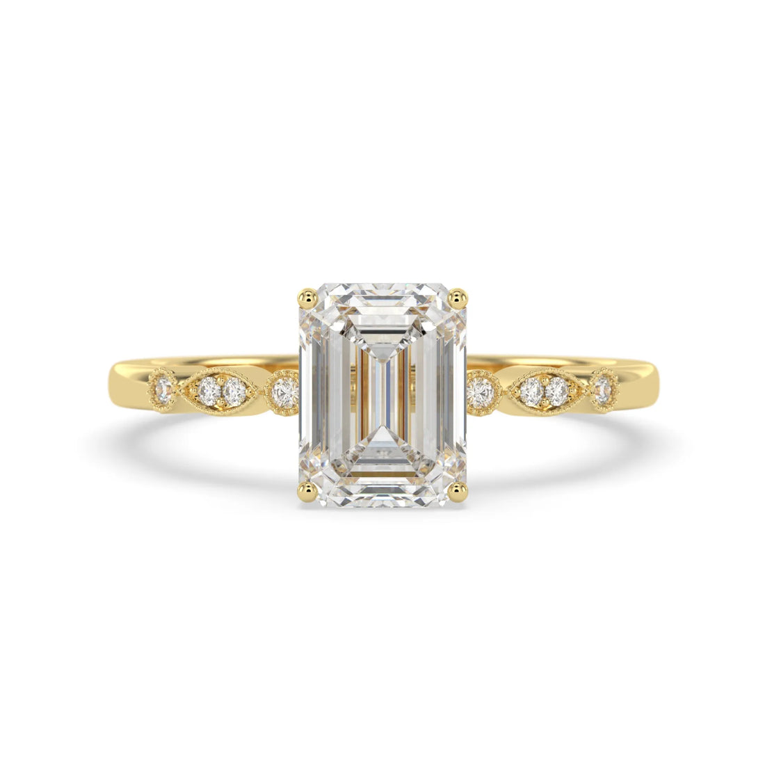 OctaPearl 2.00 Carat Emerald Vintage Lab Grown Diamond Pave Engagement Ring