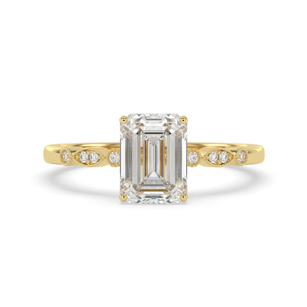 OctaPearl 2.00 ct Emerald Vintage Lab Grown Diamond Pave Engagement Ring