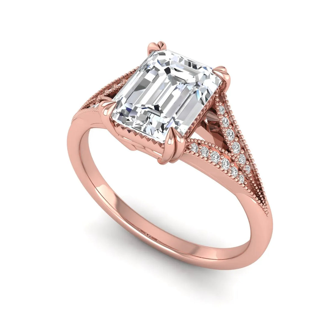 OctaPearl 1.5 ct Emerald Vintage Split Shank Lab Grown Diamond Engagement Ring