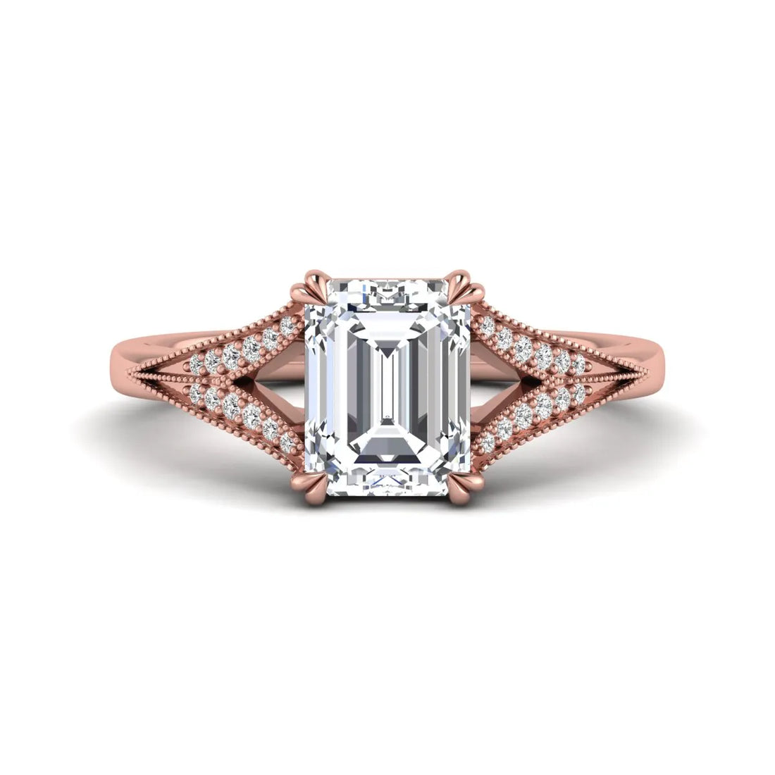 OctaPearl 1.5 ct Emerald Vintage Split Shank Lab Grown Diamond Engagement Ring