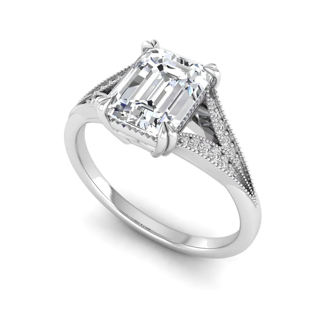 OctaPearl 1.5 ct Emerald Vintage Split Shank Lab Grown Diamond Engagement Ring