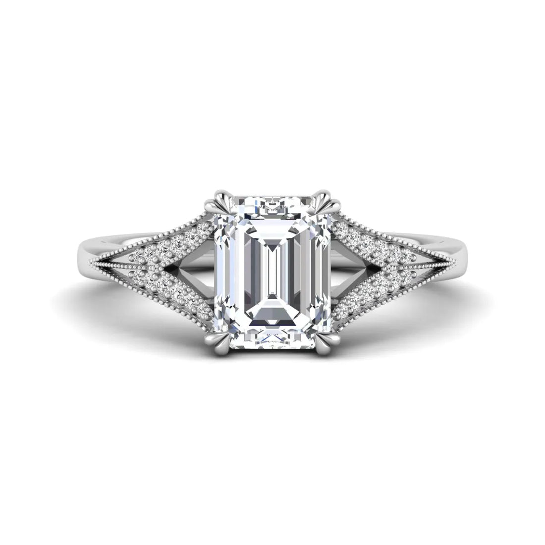 OctaPearl 1.5 ct Emerald Vintage Split Shank Lab Grown Diamond Engagement Ring