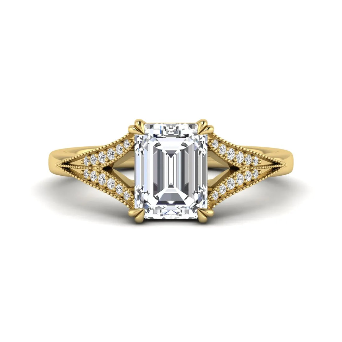 OctaPearl 1.5 ct Emerald Vintage Split Shank Lab Grown Diamond Engagement Ring