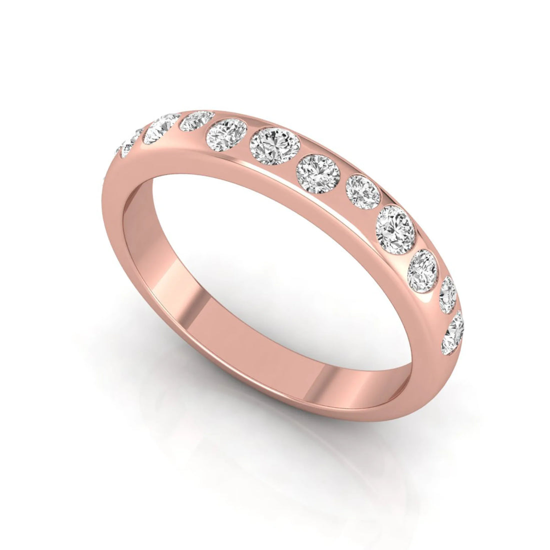 OctaPearl Flush Set Round Lab Grown Diamond Half Eternity Wedding Band
