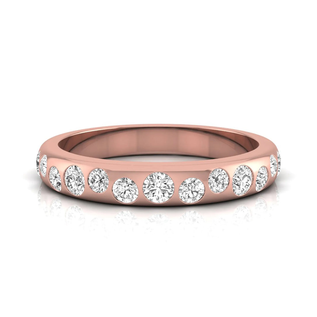 OctaPearl Flush Set Round Lab Grown Diamond Half Eternity Wedding Band