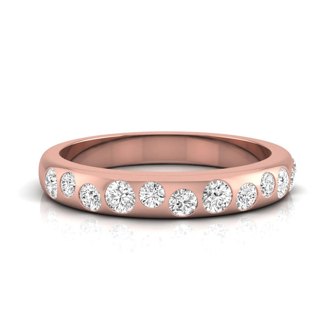 OctaPearl Flush Set Round Lab Grown Diamond Half Eternity Wedding Band
