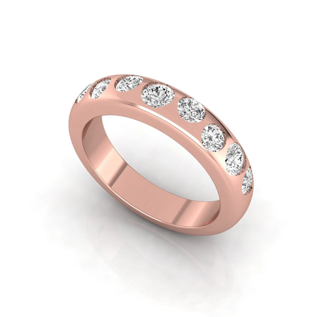 OctaPearl Flush Set Round Lab Grown Diamond Half Eternity Wedding Band