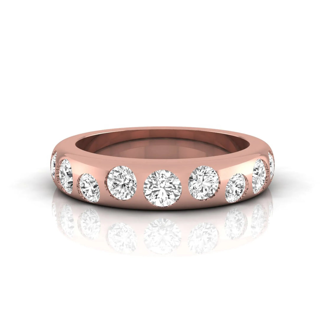 OctaPearl Flush Set Round Lab Grown Diamond Half Eternity Wedding Band