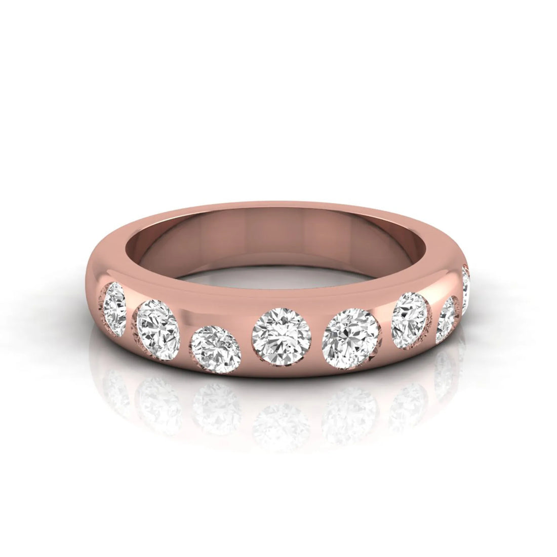 OctaPearl Flush Set Round Lab Grown Diamond Half Eternity Wedding Band