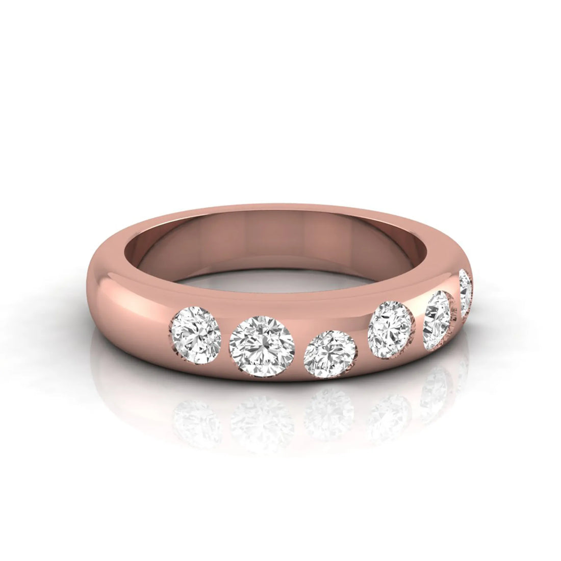 OctaPearl Flush Set Round Lab Grown Diamond Half Eternity Wedding Band