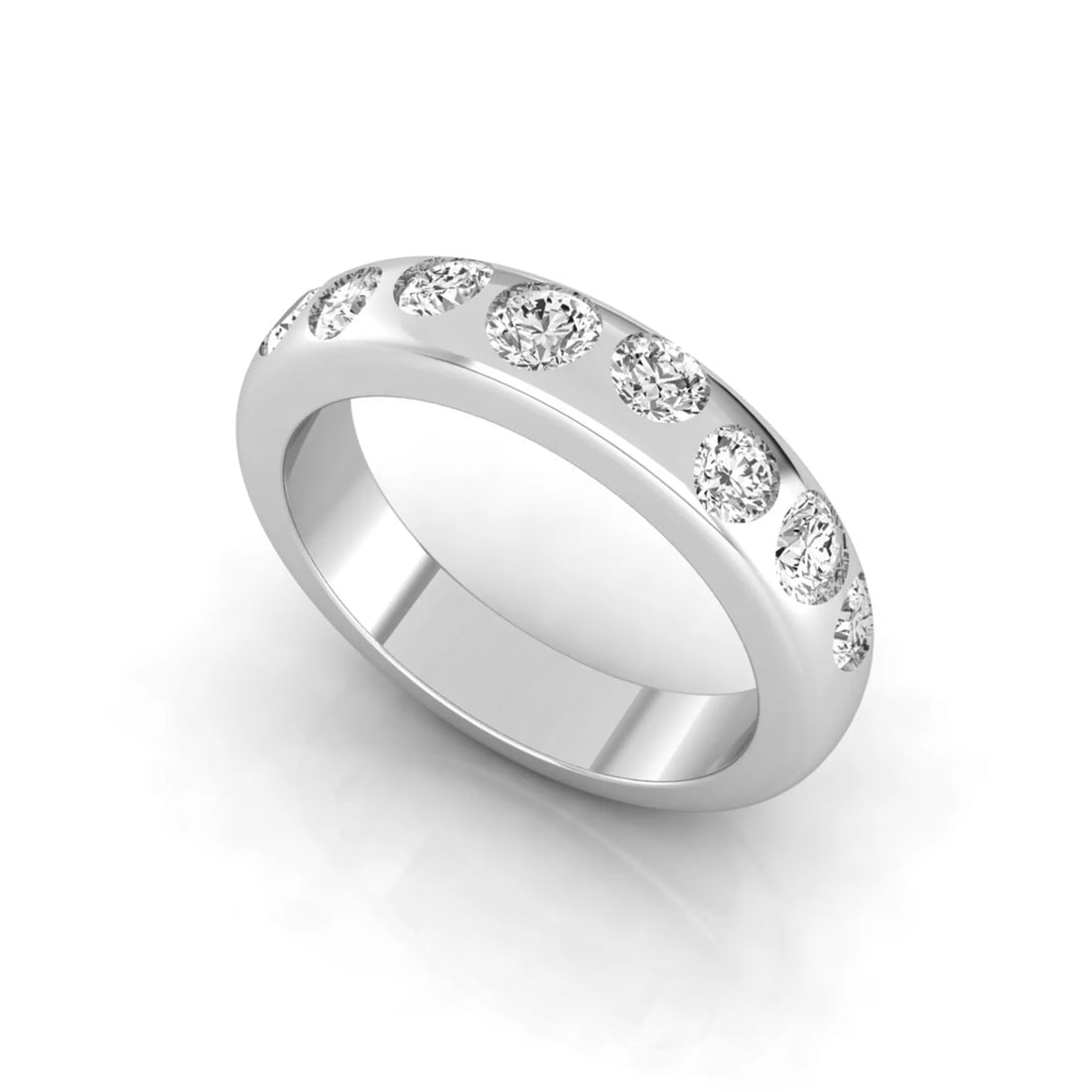 OctaPearl Flush Set Round Lab Grown Diamond Half Eternity Wedding Band
