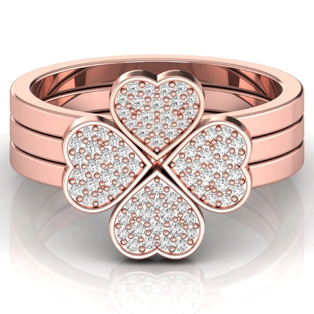 OctaPearl Four Heart Shape Pave Lab Grown Diamond Three Piece Bridal Ring Set