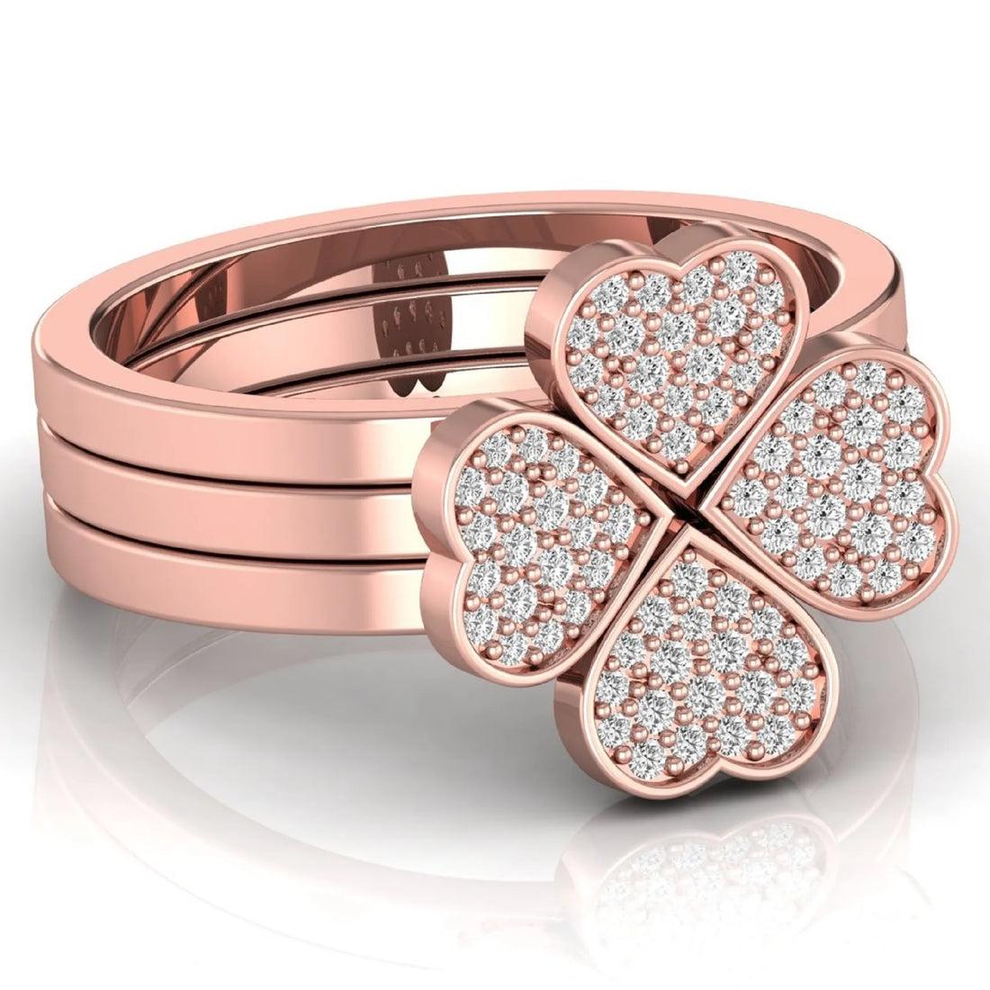 OctaPearl Four Heart Shape Pave Lab Grown Diamond Three Piece Bridal Ring Set