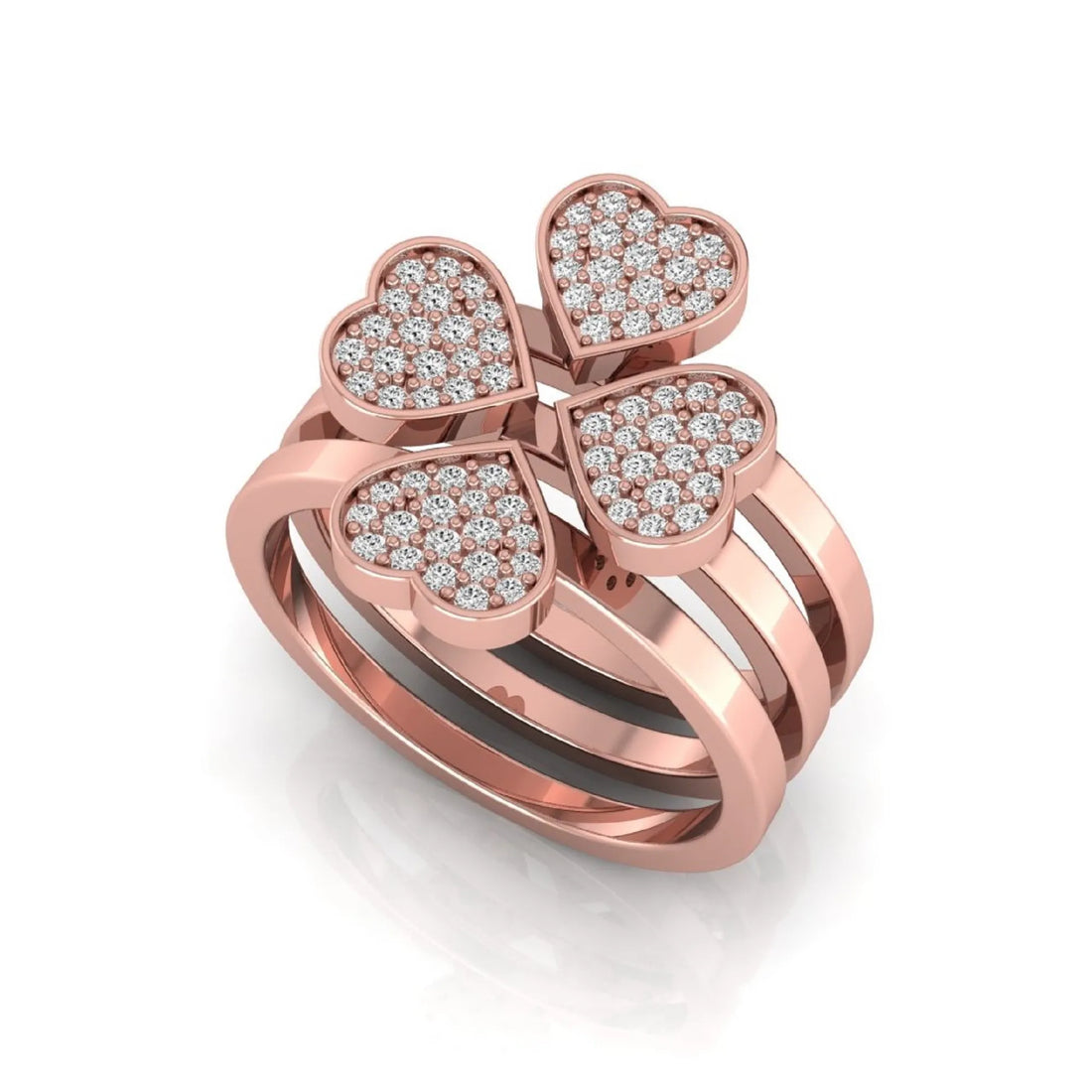 OctaPearl Four Heart Shape Pave Lab Grown Diamond Three Piece Bridal Ring Set