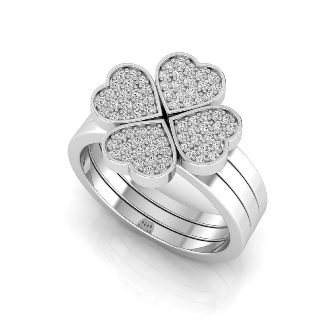 OctaPearl Four Heart Shape Pave Lab Grown Diamond Three Piece Bridal Ring Set