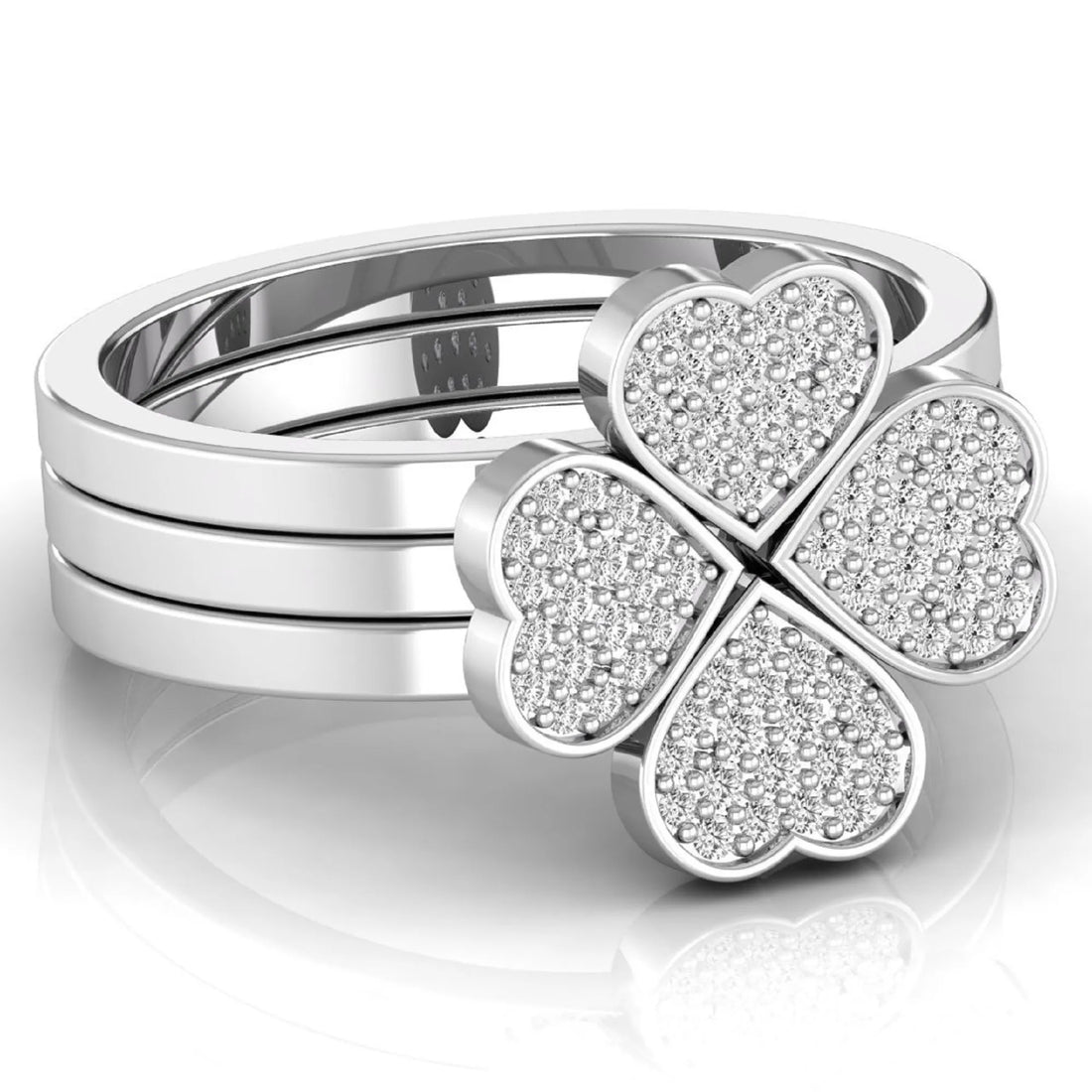 OctaPearl Four Heart Shape Pave Lab Grown Diamond Three Piece Bridal Ring Set